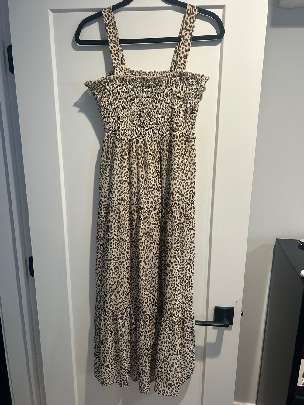 Sam Edelman Beige and Black Leopard Smocked Maxi Dress